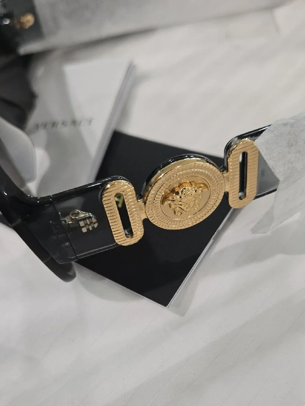 Authentic Versace Shield Sunglasses in Silver with Gold Rivet Accents STYLE:4391